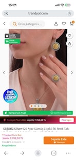 Söğütlü Silver 925 Ayar Gümüş Çiçekli İki Renk Takı Seti Altın Yaldız