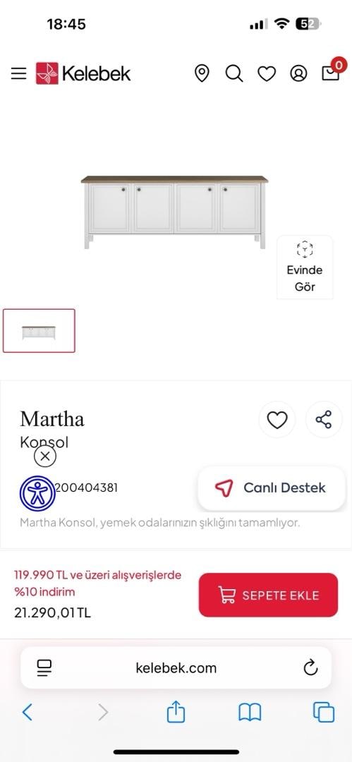 kelebek mobilya Martha konsol