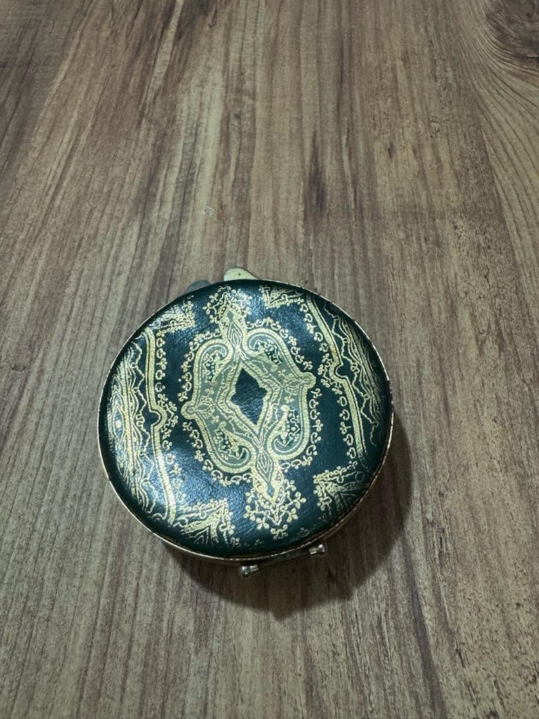 Vintage Retro Desenli & Gold Detaylı Metal Mücevher & Kadife Takı Kutu - 13