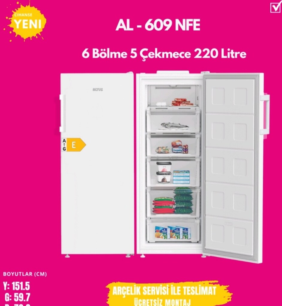 ALTUS AL 609NF ALTI ÇEKMECELİ NO FROST DERİN DONDURUCU 220lt SIFIR - 9
