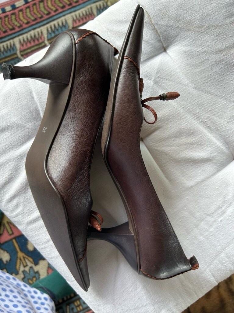 Vintage 39 numara Kahverengi deri topuklu az kullanılmış ayakkabı - 8