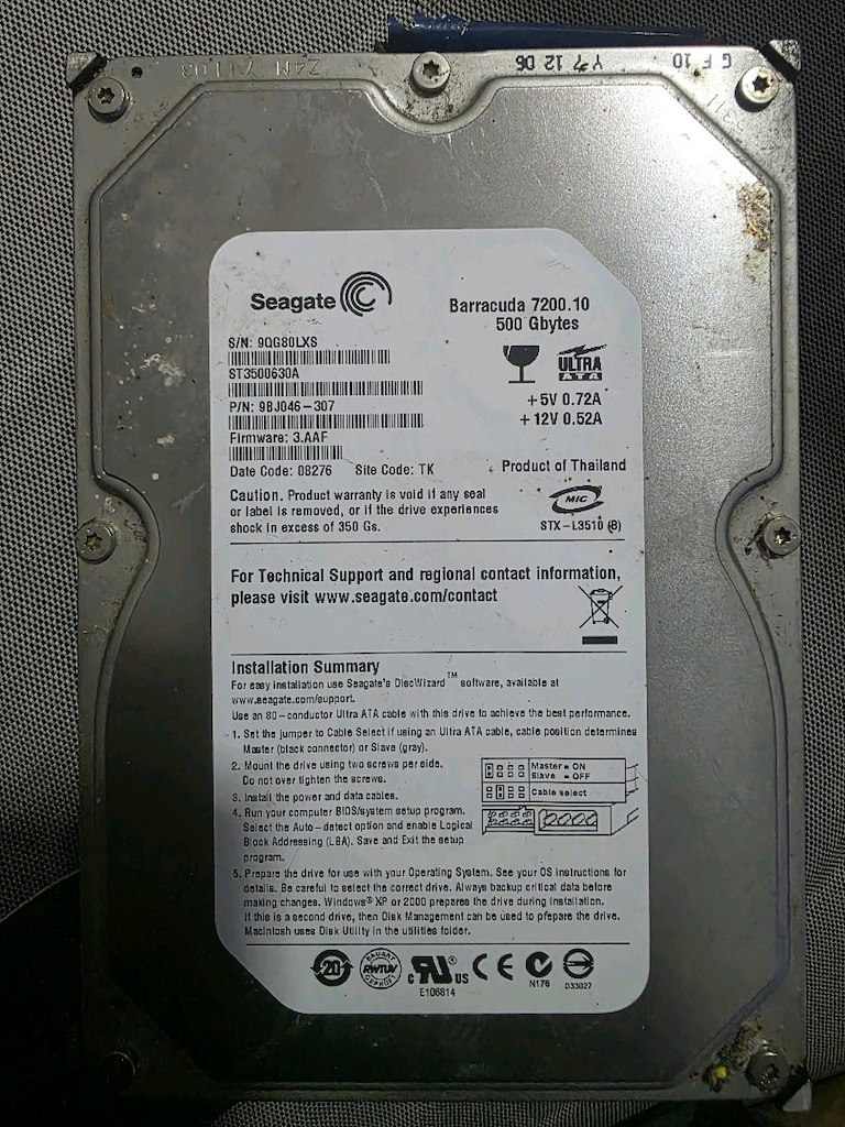 500 gb harddisk ultra ata/ ide (pata) 2. el - 6