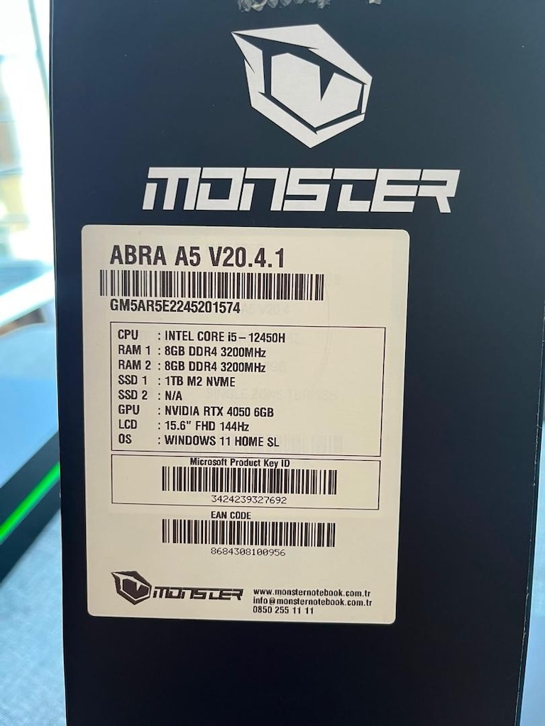 Monster Abra A5 V20.4.1 | Garantili | Kutulu | Çantalı | Temiz Kullanı - 4