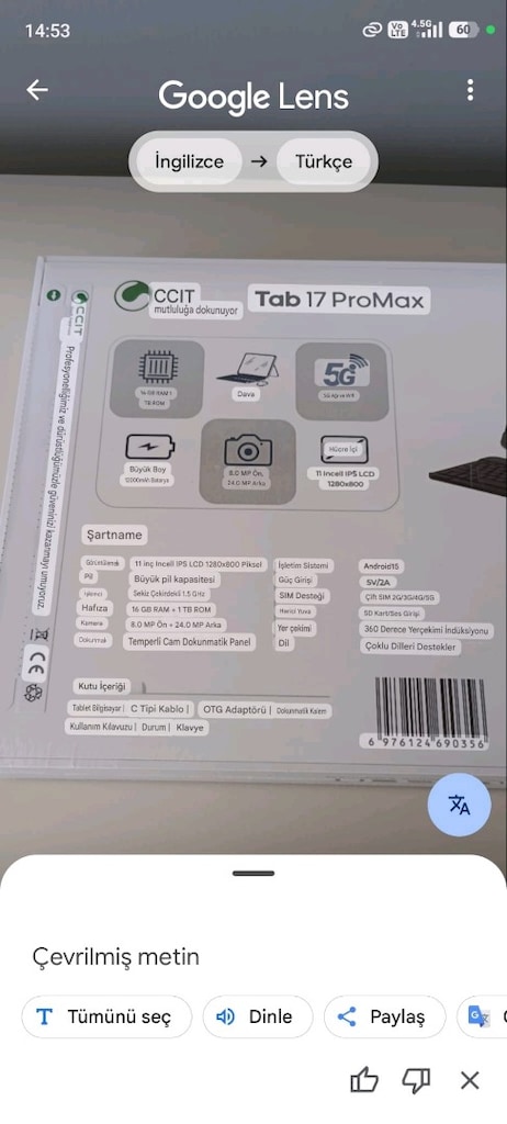 CCIT TAB 17 ProMax 1 TB Hafıza 16 GB RAM - 4