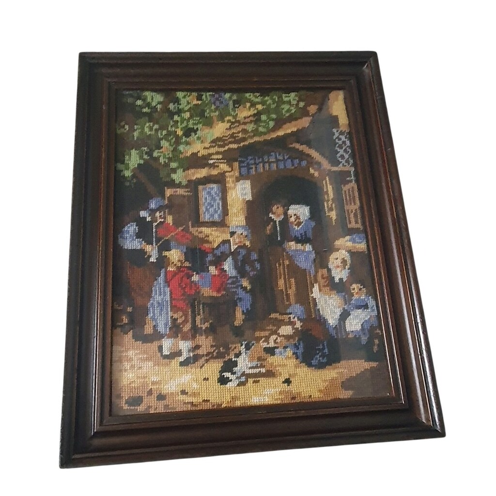 Vintage Alman Ahşap çerçeveli Goblen tablo - 3