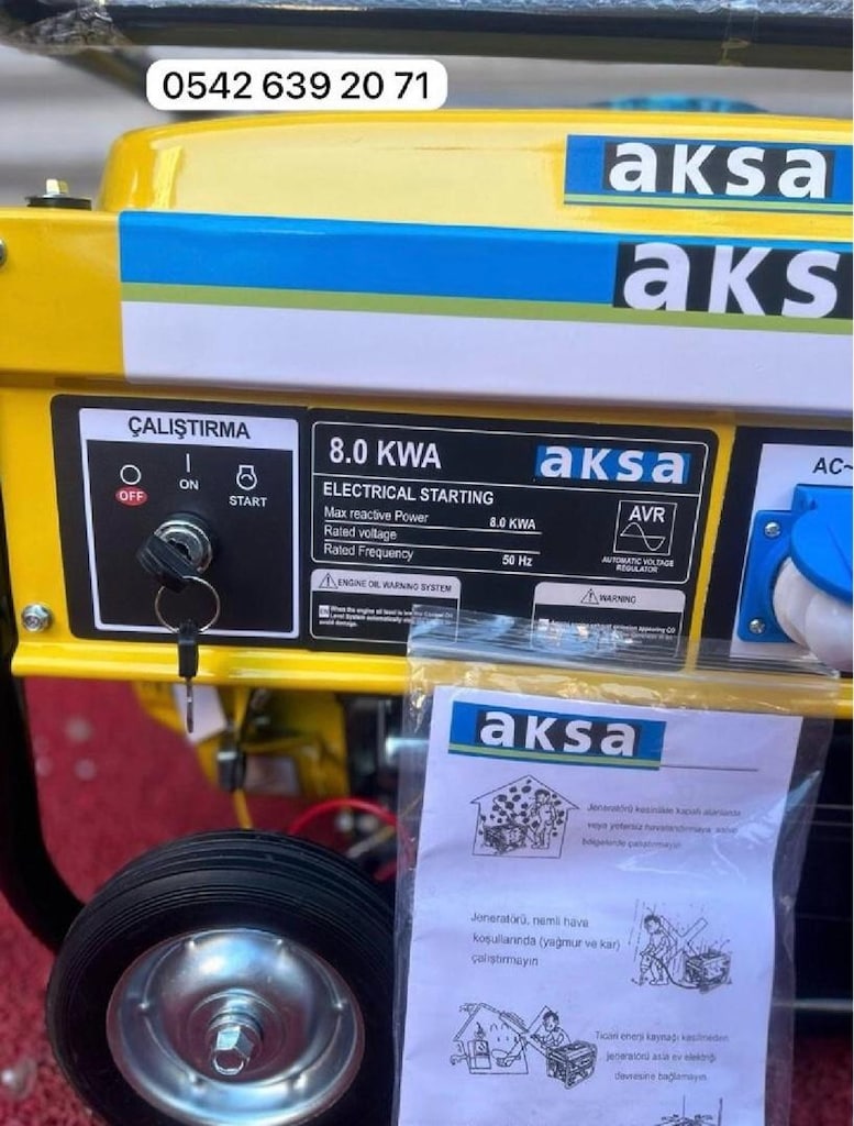 SIFIR AKSA 8KW TEKERLEKLİ OTOMATİK MARŞLI İPLİ BENZİNLİ JENERATÖR - 2
