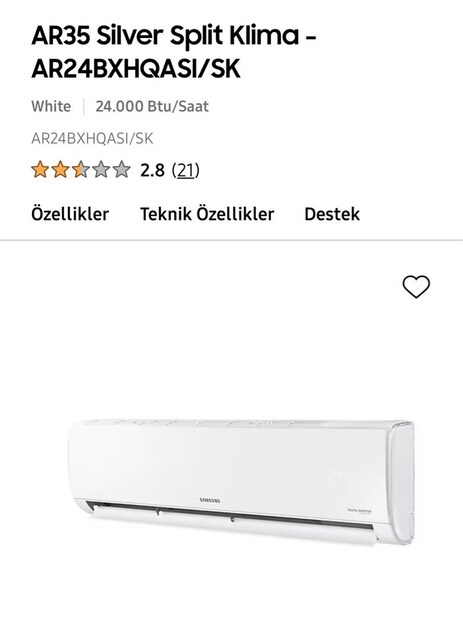 Samsung duvar tipi 24.000 btu klima