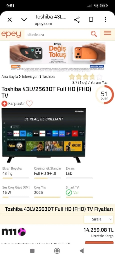 110 ekran Toshiba marka smart LED TV sıfır kutusunda - 4