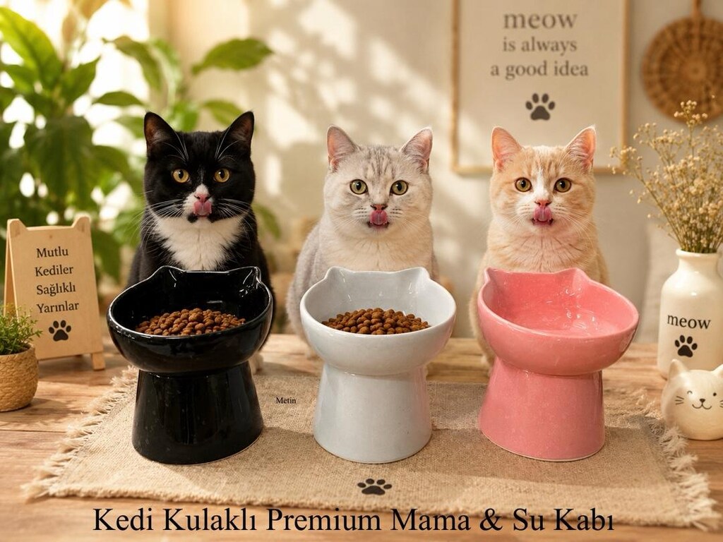 kedi kulaklı seramik mama ve su kabı sadece toptan satış
