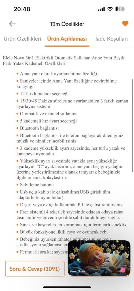 Elele Nova 3in1 Elektrikli Otomatik Sallanan Anne Yanı Beşik - 8