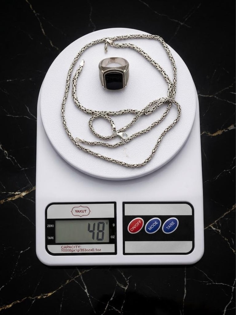 925 ayar gümüş kolye , bileklik , yüzük. 50gr - 2
