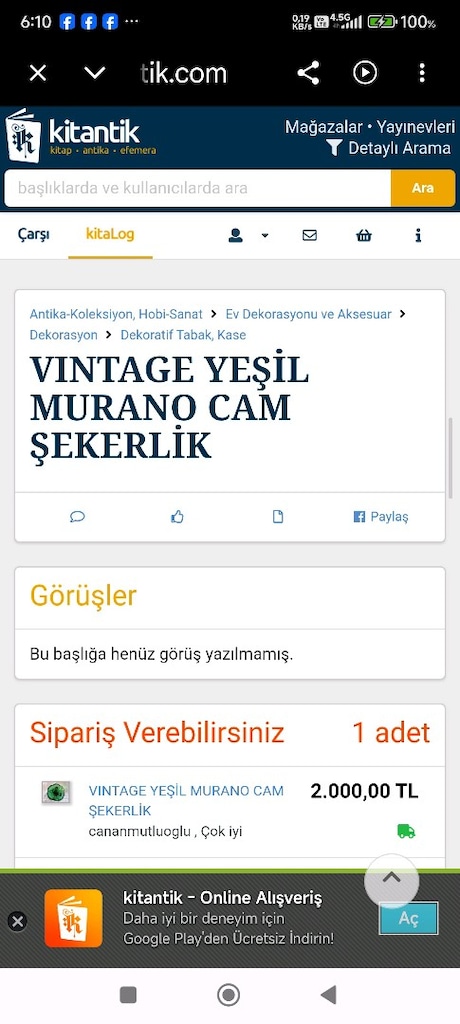 İtalyan Yeşil Murano Şekerlik+2 küllük +sehpa - 11