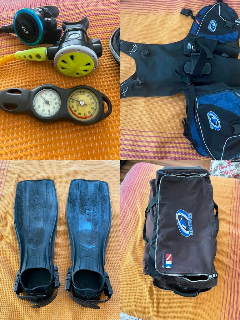 Tam takım Dalış seti (BC+regülatör+palet+büyük çanta)