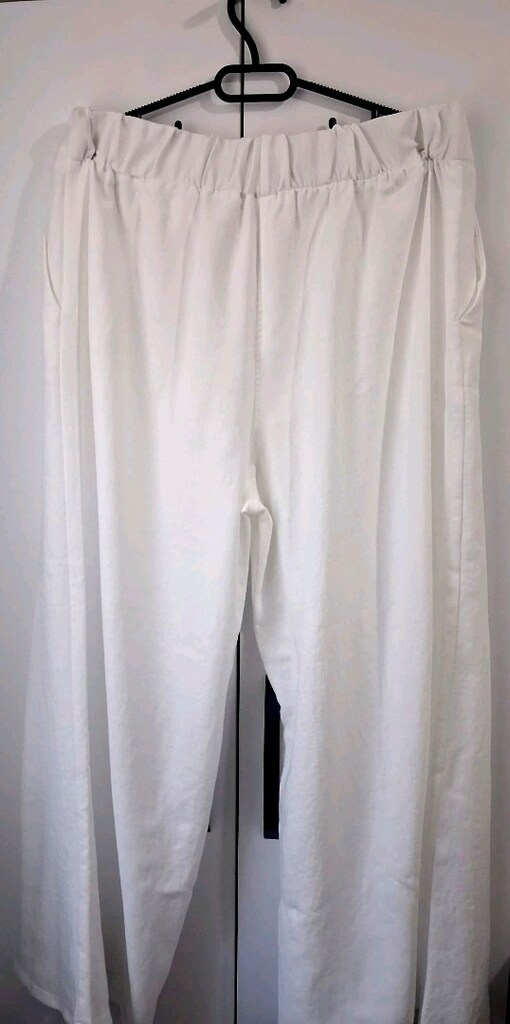 XXL Geniş Paça Beyaz Keten Kadın Pantolon - 5