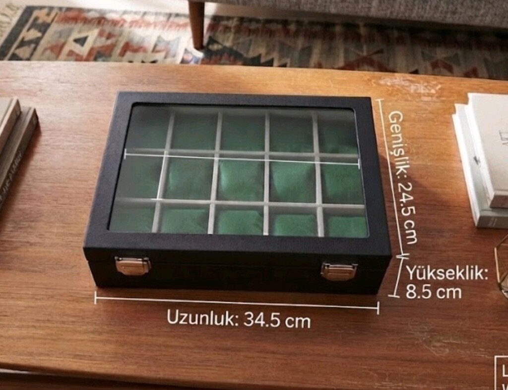 15 li suni deri kadife iç yapılı saat organizer kutusu - 8