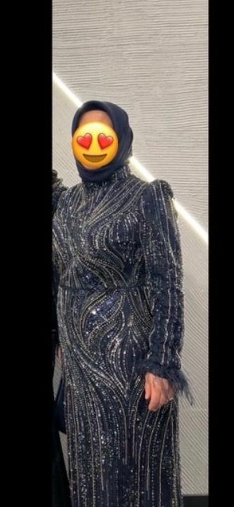 Lacivert Taşlı Uzun Elbise - 3