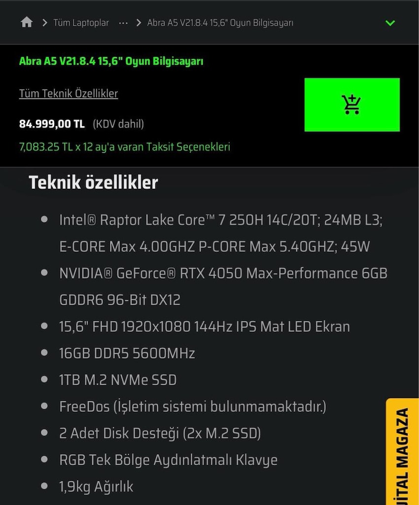 Monster Abra A5 V21.8 Garantili Gaming Laptop - 8