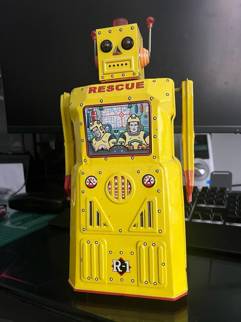 antika teneke oyuncak robot - 12