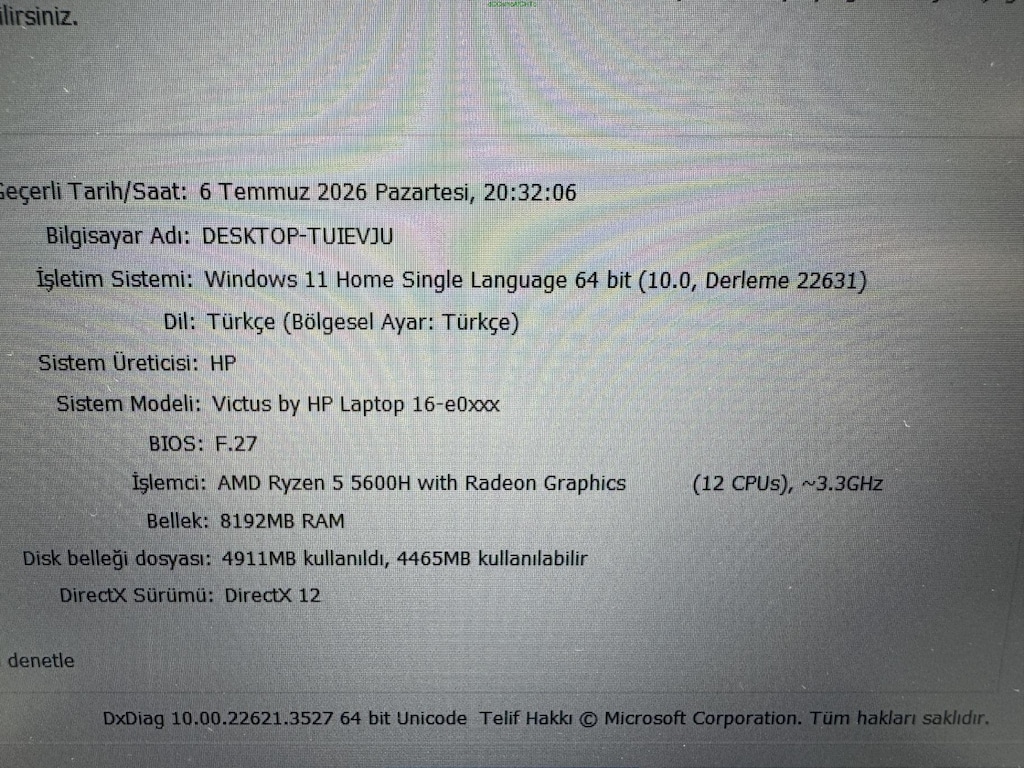 HP VİCTUS RYZEN 5 İŞLEMCİ 8 GB RAM 512 M2SSD RTX 3050 Tİ - 4