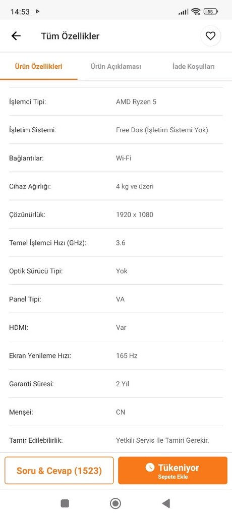 Ryzen 5 5500 RTX 3050 32GB RAM 1TB SSD + 24” 165Hz Monitör - 10
