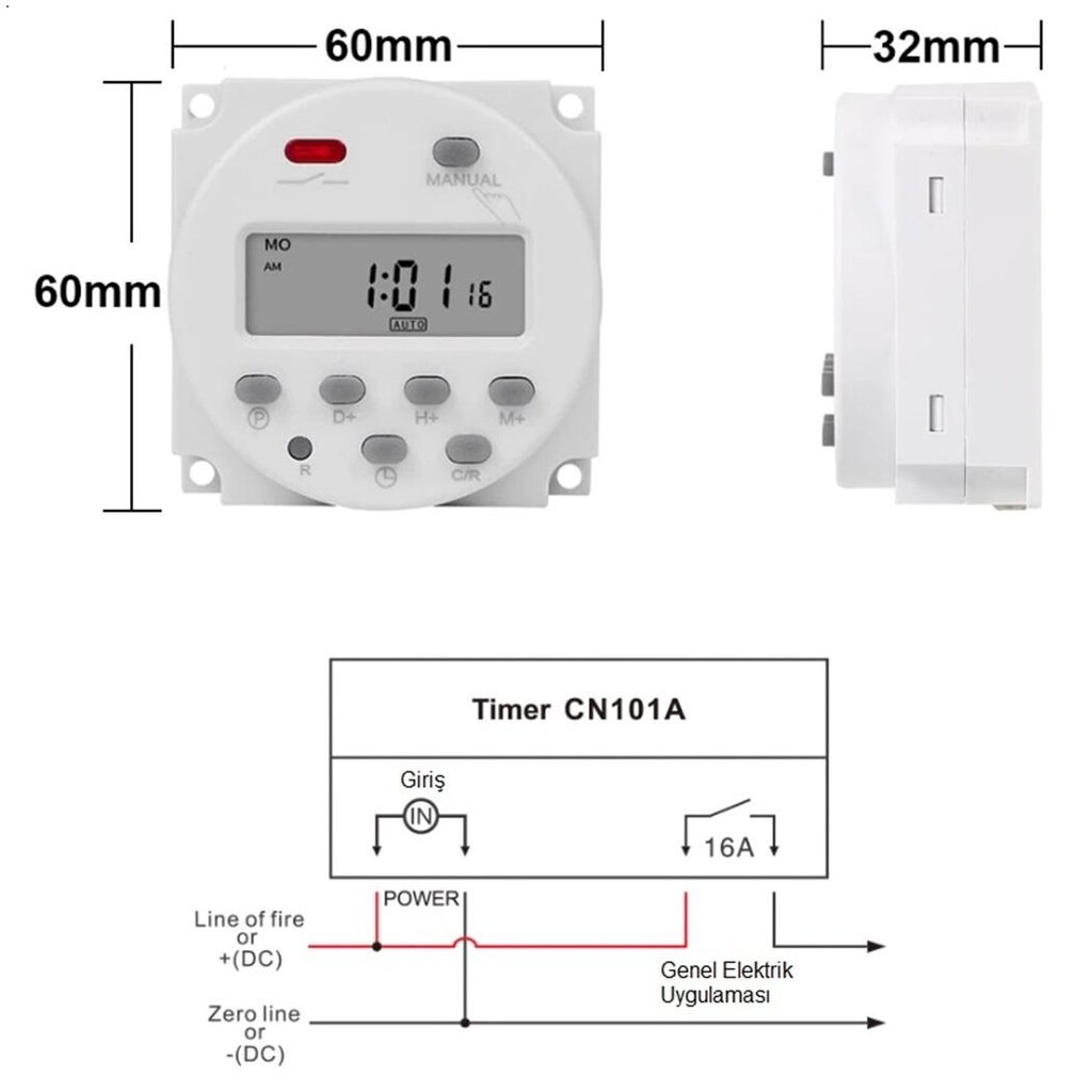 CN101A Programlanabilir Gecikmeli Haftalık 12V Zaman Ayarlı Röle - 6