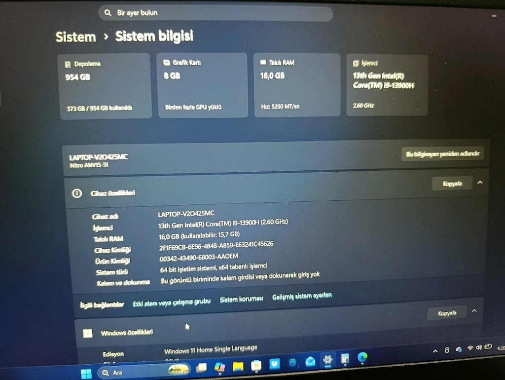 ACER Nitro V 15 13.Nesil Core i9 13900H-RTX4060 8Gb-16Gb-1Tb Ssd-15-6i - 4