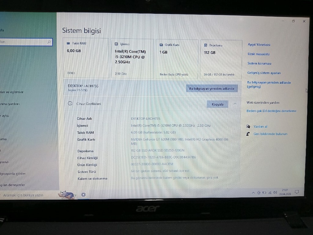Acer Laptop i5 3210~6Gb Ram~120SSD - 4