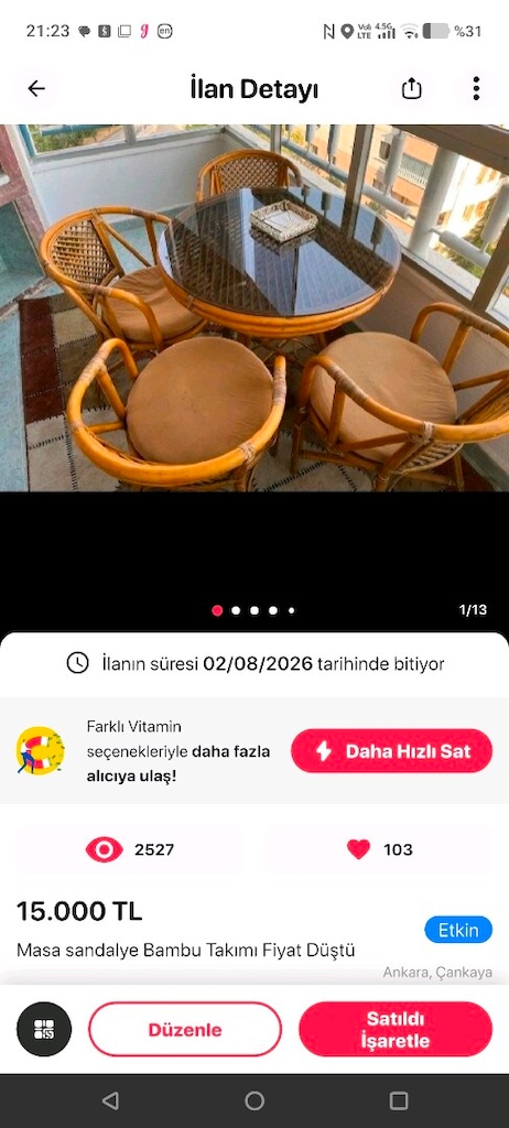 Masa sandelye takımı ( Sıfır Ürün) - 16