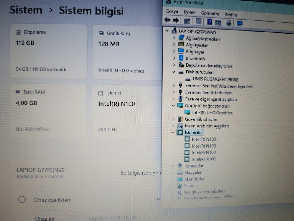 Garantili Lenovo Laptop / 4GB RAM / 128GB SSD / Fare ve Çantalı Açı - 7