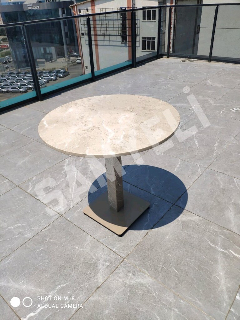 YUVARLAK BEJ MERMER MASA MODELİ - 2