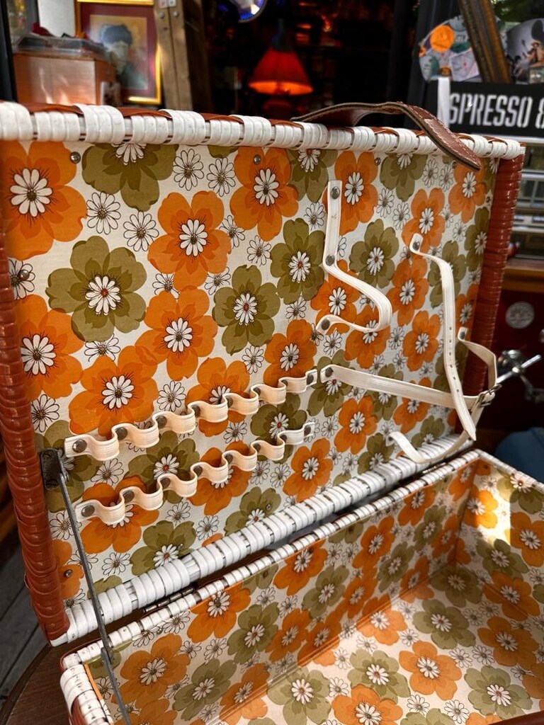 Retro Vintage Örgü Piknik Çantası / Ahşap Sandık - 12