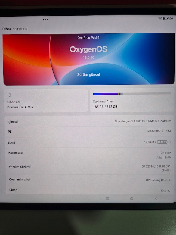 ONEPLUS PAD 4 12-512GB 5 AYLIK - 2