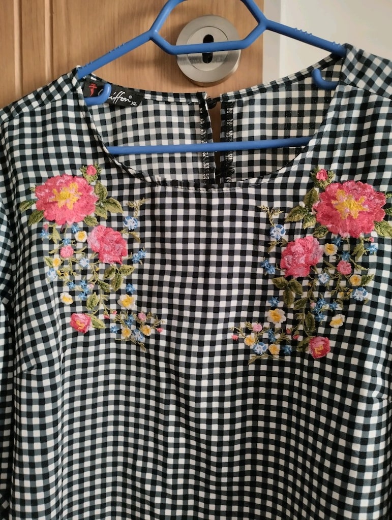 Griffon Nakışlı kolları çan zarifkesim kurdelalı, cotton kumaş XL bluz - 2