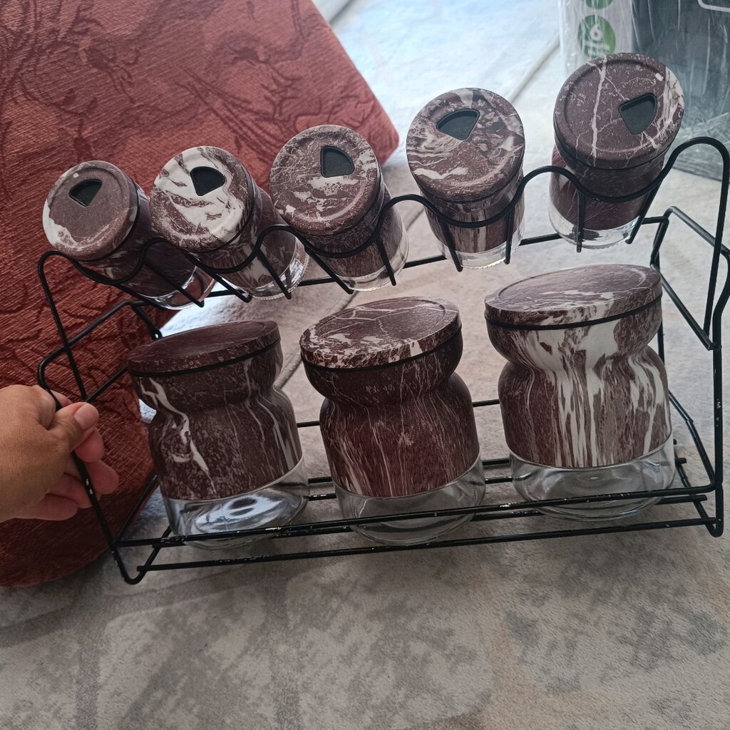 Mermer desenli vakumlu kapak Baharatlık seti ambalajlı yeni - 3