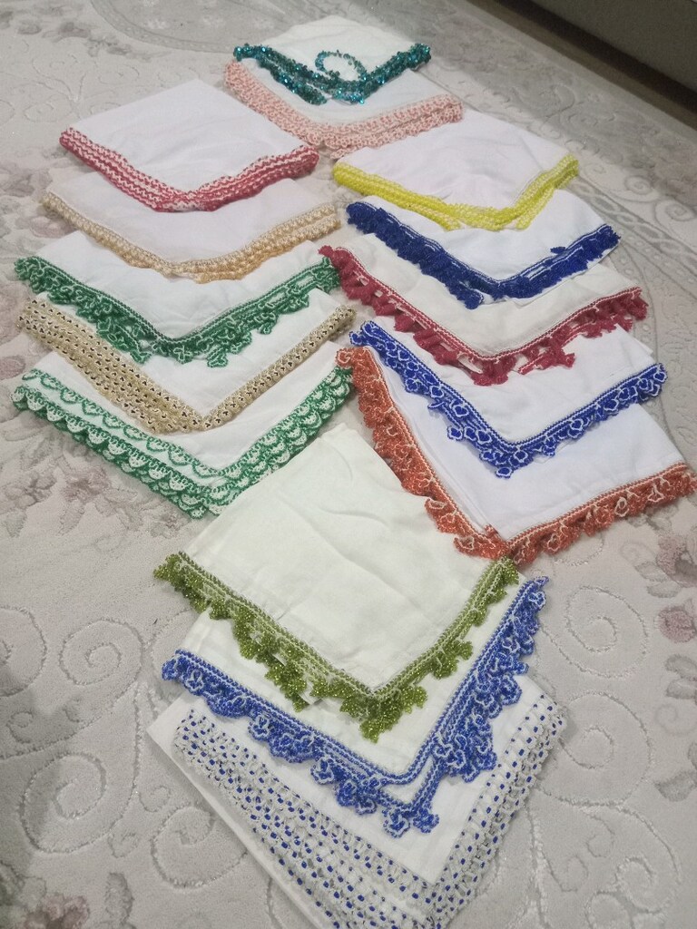 Sıfır kullanılmamış boncuk oyalı tülbent - 2