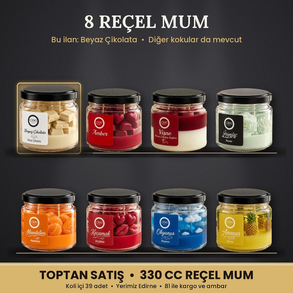 BEYAZ ÇİKOLATA KOKULU REÇEL MUM ÇİDO MİRİS 330CC 8 ÇEŞİT - 3