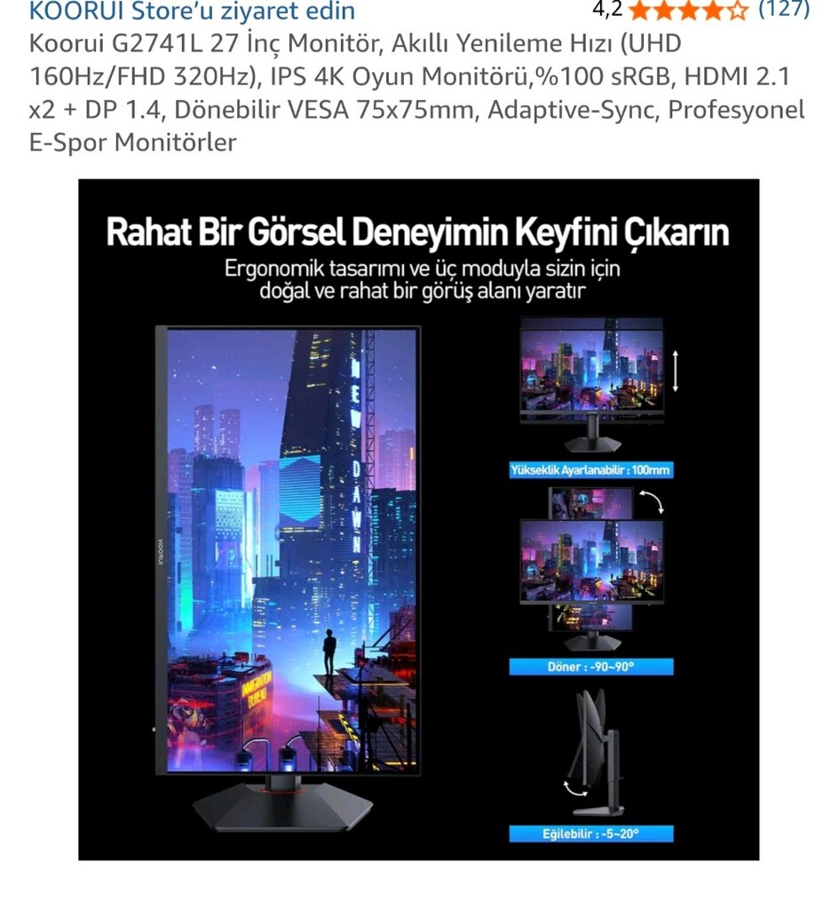 KOORUI G2741L 27 İnç 4K 160Hz Sıfır Oyuncu Monitörü - 3