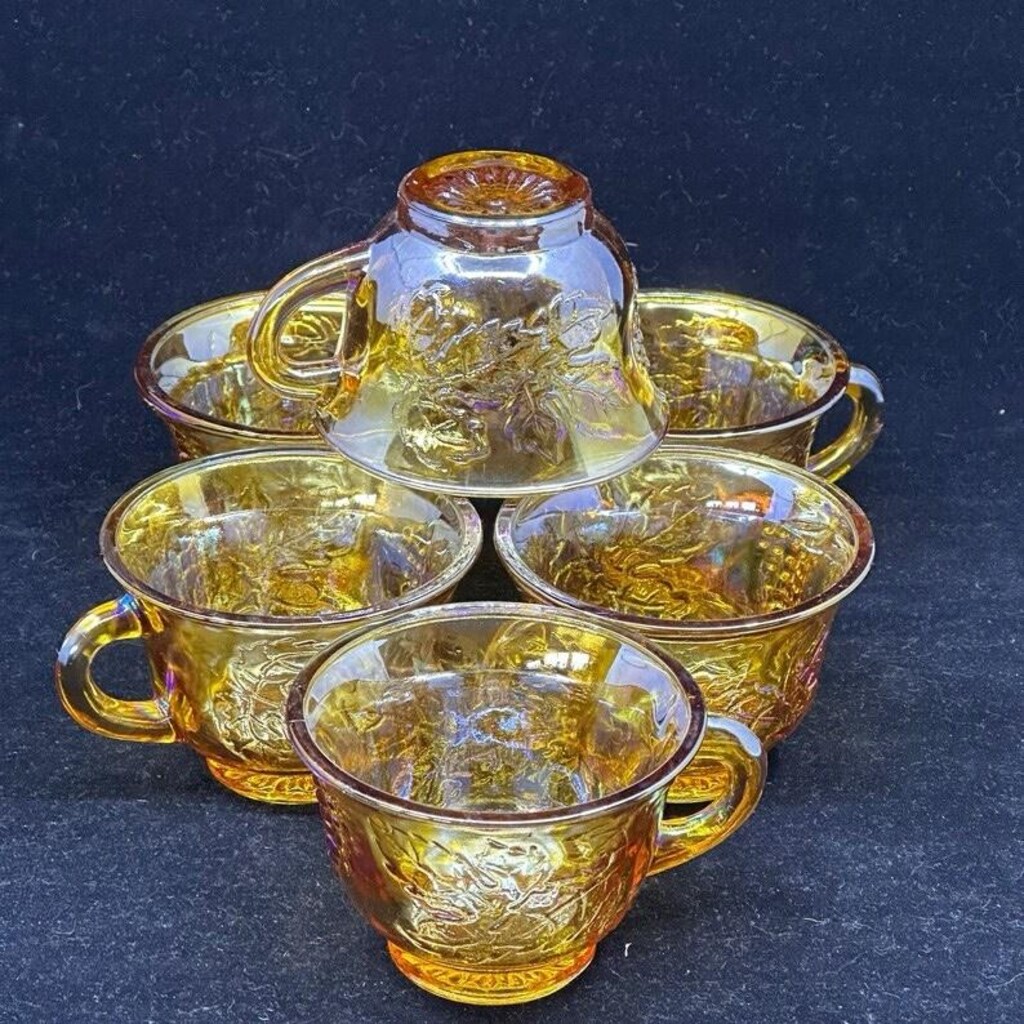 ANTİKA! CARNİVAL GLASS ( Karnaval Glass ) AMERİKAN Çay Fincan Takımı - 3