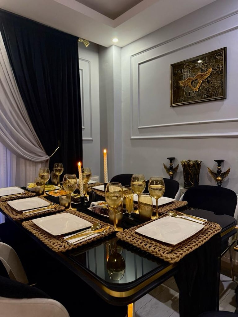 Özel Camlı, Gold Detaylı 6 Sandalyeli Yemek Takımı - 7