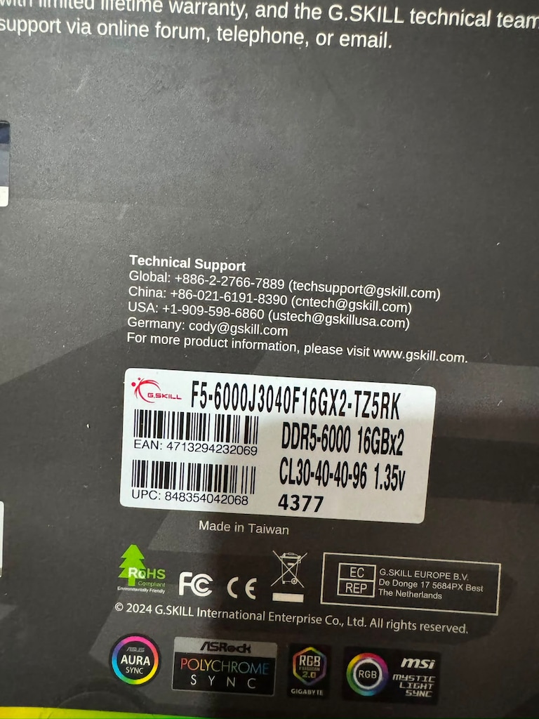 G.Skill Trident Z5 Neo RGB 32 GB (2x16) 6000 MHz CL30 DDR5 Ram - 2