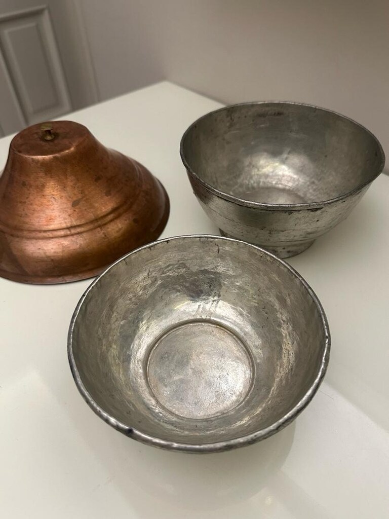 Antika vintege bakırlar 2 kase 14 cm 13 cm 1 kapak 18 cm - 6