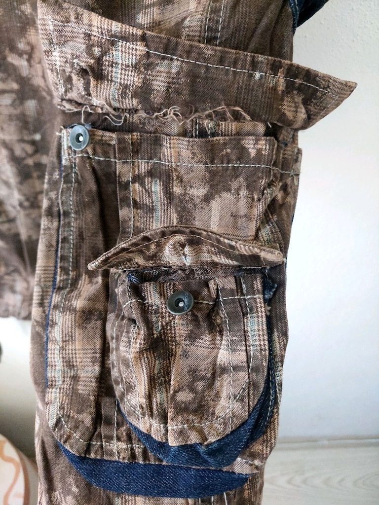 Denim yamalı kamuflaj batik desenli kargo Şort - 5