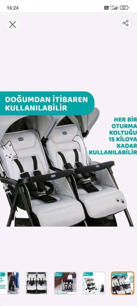 Tertemiz Kullanılmış Chicco Ohlala 2 Twin İkiz Bebek Arabası - 17