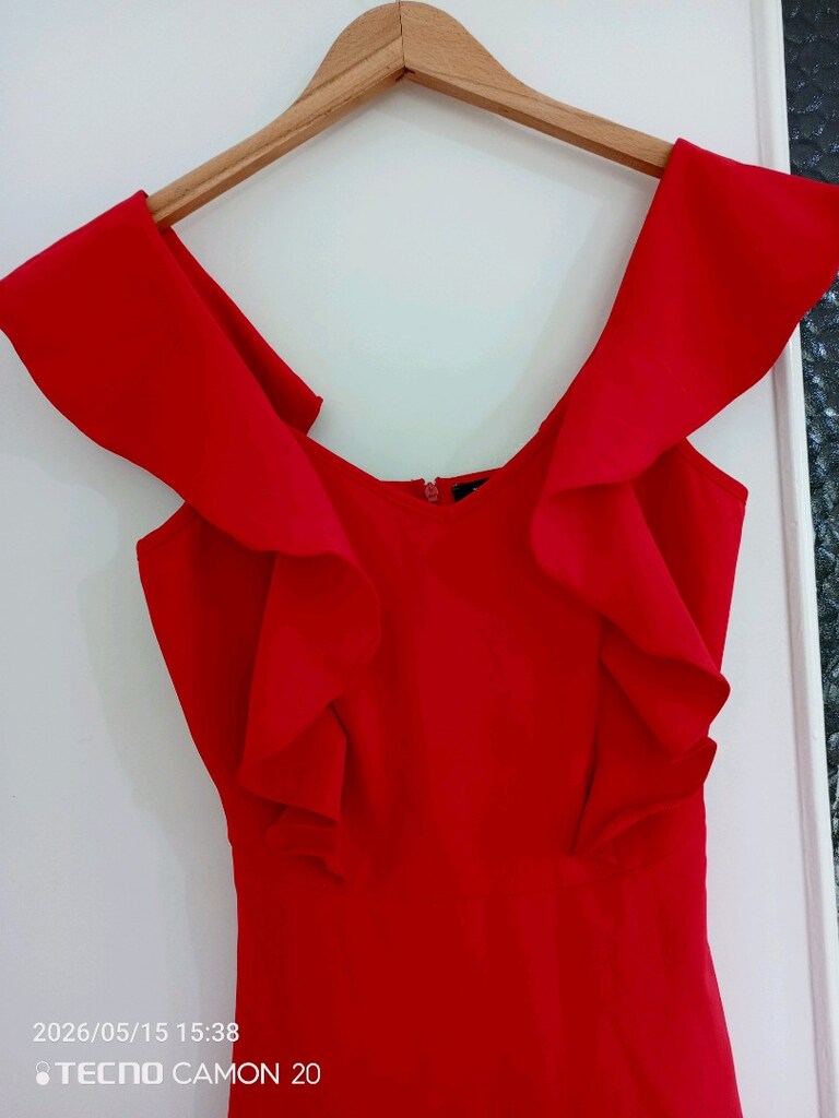kırmızı volanlı kısa elbise - 3