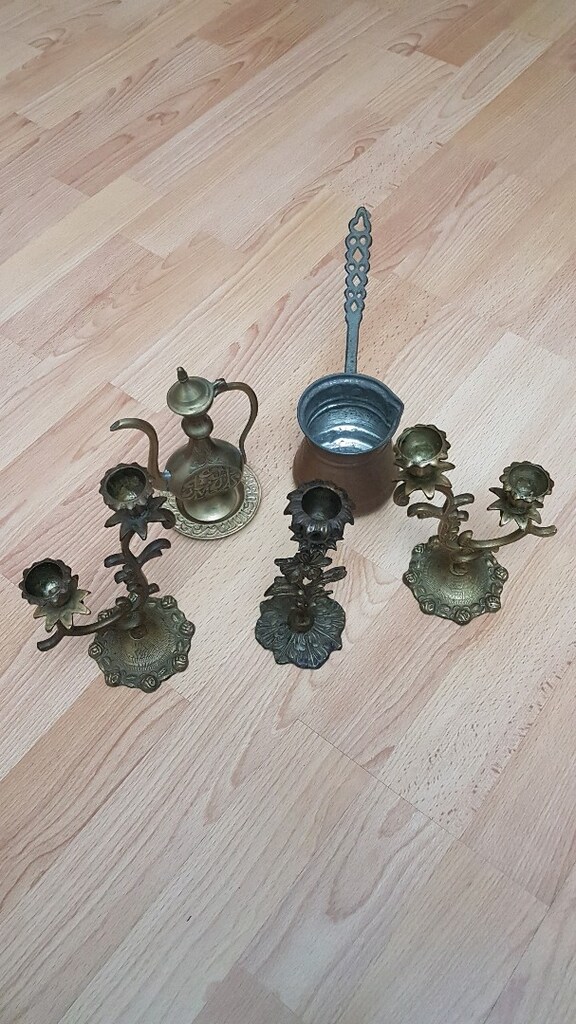 sarı pirinç mumluk bakır cezve sarı küçük ibrik - 2