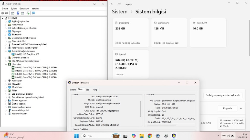 5-6 Saat Batarya Pil Lenovo Thinkpad - İ7 İşlemci 16 GB RAM - 4