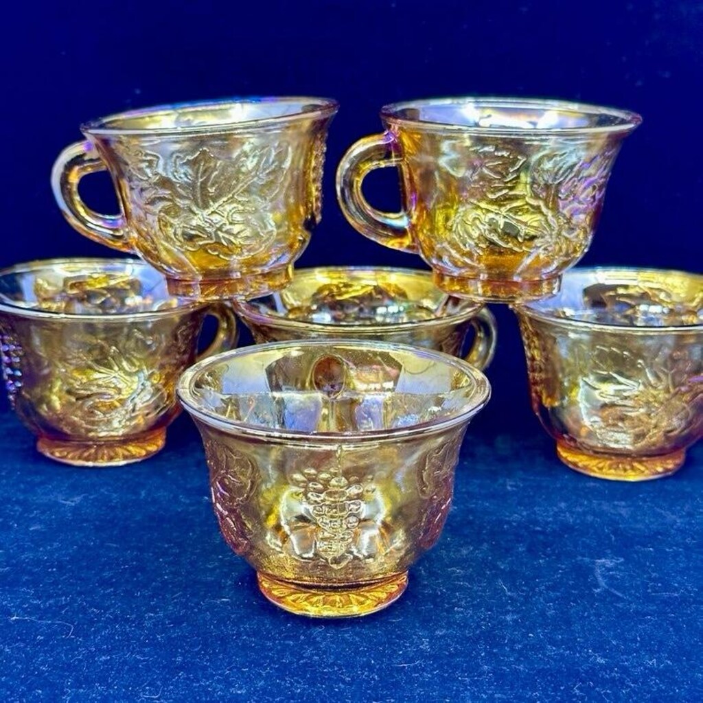 ANTİKA! CARNİVAL GLASS ( Karnaval Glass ) AMERİKAN Çay Fincan Takımı - 6