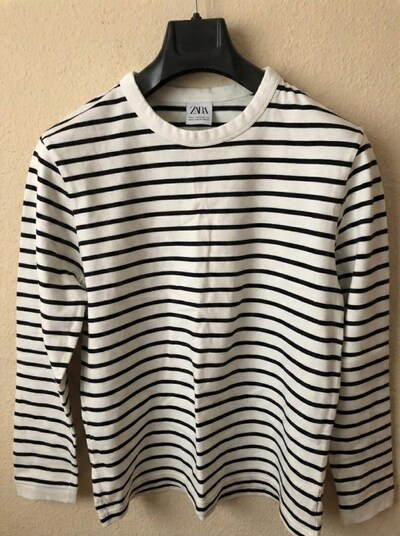Zara Siyah Beyaz Çizgili Bisiklet Yaka Sweatshirt - M Beden