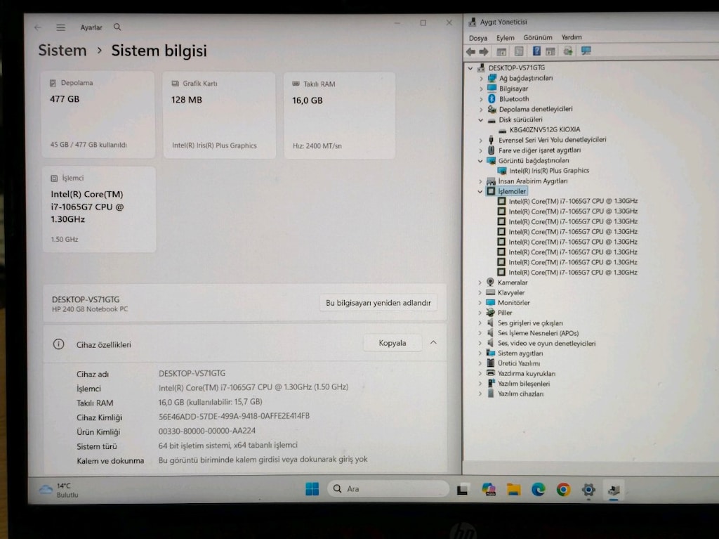 HP İ7 1065G7 16GB DDR4 RAM 512GB M2SSD BATARYA SAĞLAM LAPTOP - 3