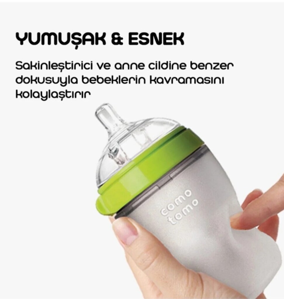 Comotomo Antikolik Silikon Biberon 250ml Yeşil - Orta Akışlı (3-6 AY) - 2